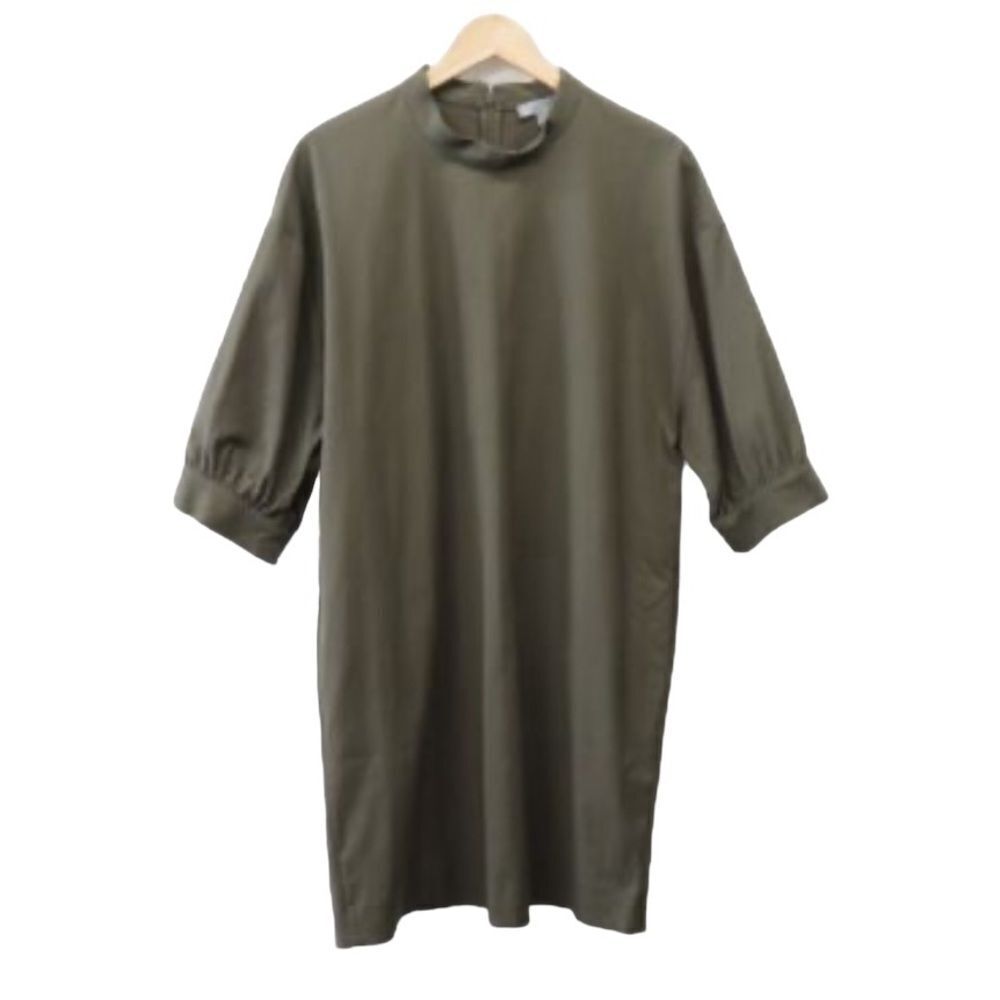 COS Olive Green Twill Short Puff Sleeve Mini Dress Size 8